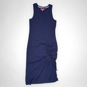 NWT BETSEY JOHNSON XL Soft Rib Knit Ruched Midi Blue Dress Summer Casual‎